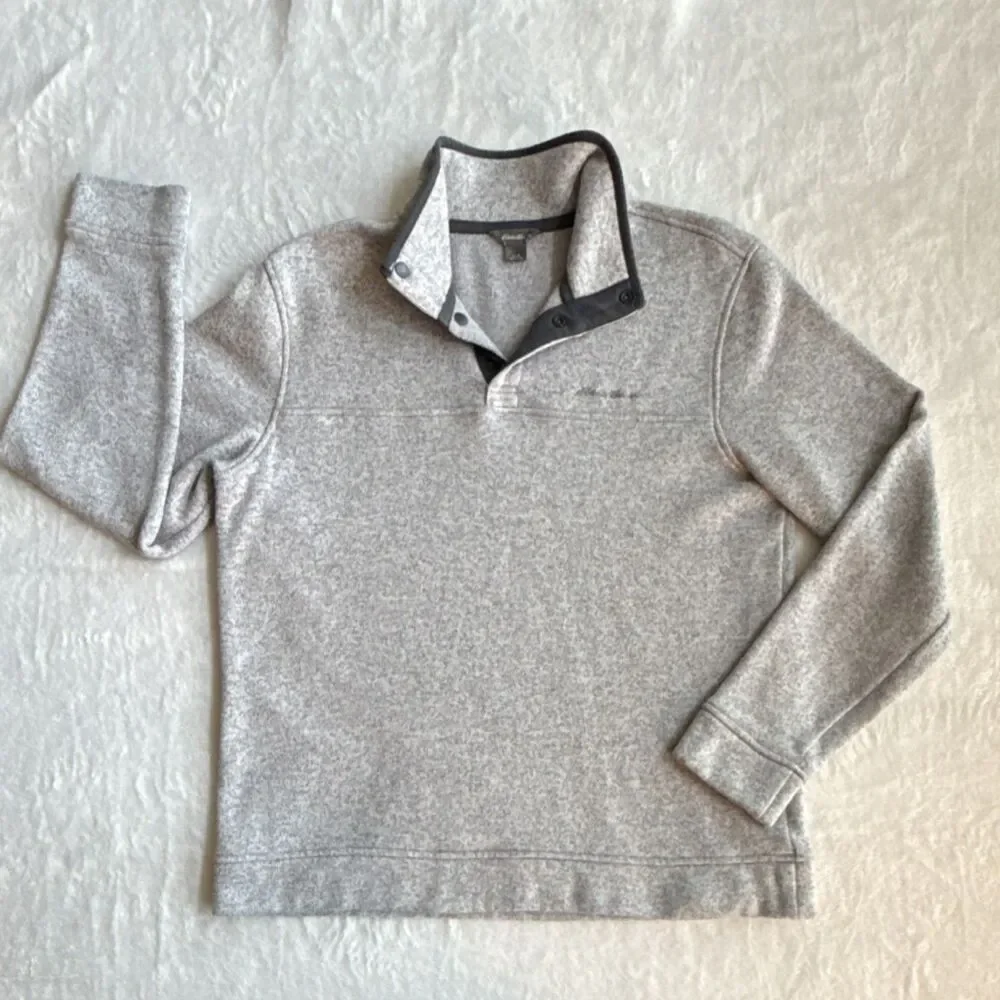 Eddie Bauer Mens Mock Neck Knit Pullover Sweater Gray Logo Button Size L 0022 - Picture 1 of 6